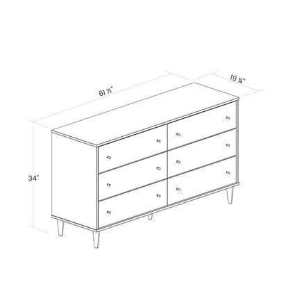 Farmhouse Rustic Walnut Mid Century 6 Drawer Dresser