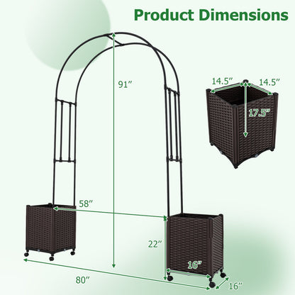 Garden Arch Trellis with 2 Self-watering Planter Boxes for Party Yard Lawn