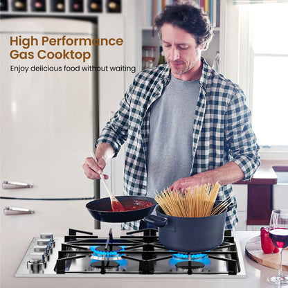 30/36 Inch Gas Cooktop with 4/6 Powerful Burners and ABS Knobs