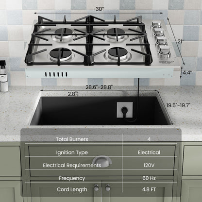 30/36 Inch Gas Cooktop with 4/6 Powerful Burners and ABS Knobs