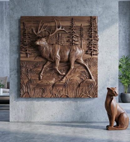 Wooden Deer - Elk 3D Wood Relief Wall Art