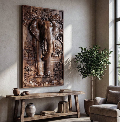 Majestic African Elephant 3D Relief Wood Wall Art