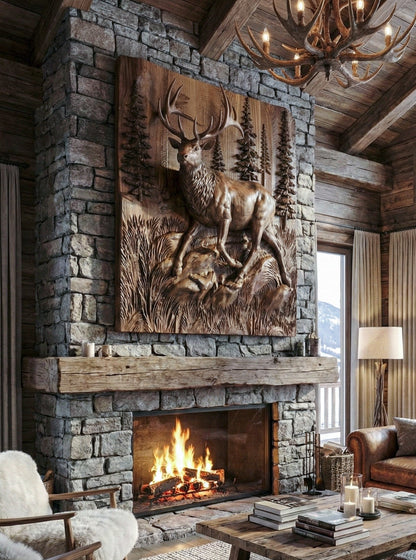 Wooden Deer - Elk 3D Wood Relief Wall Art