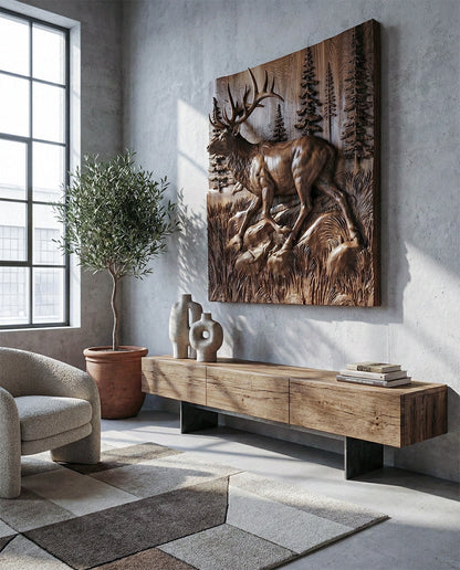 Wooden Deer - Elk 3D Wood Relief Wall Art