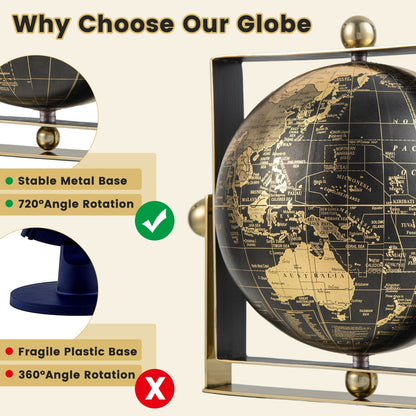Geographic 6/ 8/ 10 Inch World Globe with Clear Printing and Square Frame
