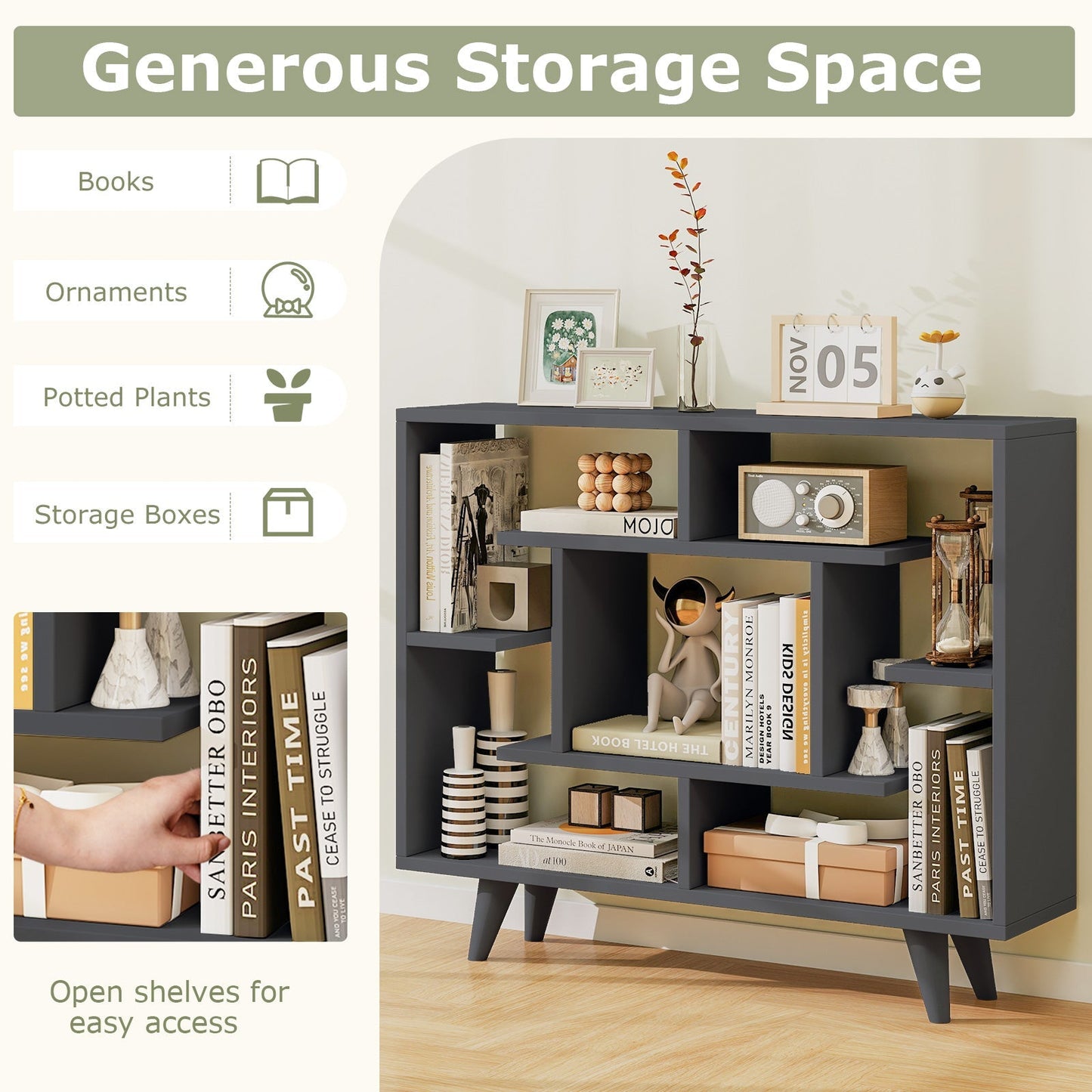Geometric Bookcase with Anti-Tipping Kit and Storage Shelving Unit
