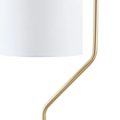 Arched Floor Lamp – Angular Gold Metal Stand & White Linen Drum Shade | LED Bulb Included