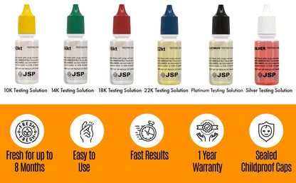 Gold, Silver, & Platinum Testing Kit 10K-24K JSP Acids, Diamond Tester, Digital Scale, Magnifier Loupe, Files & Test Bars