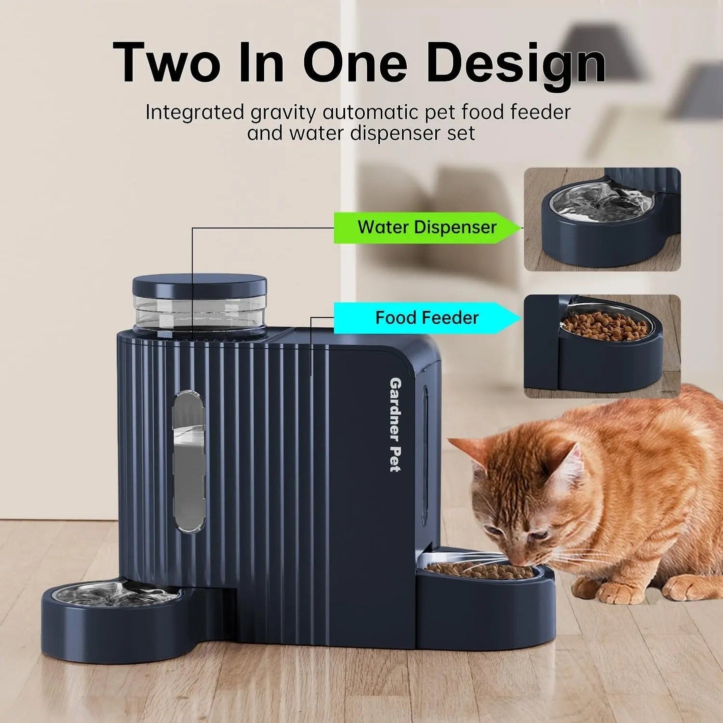 Gravity Pet Feeder & Water Dispenser Set with Stainless Steel Bowls