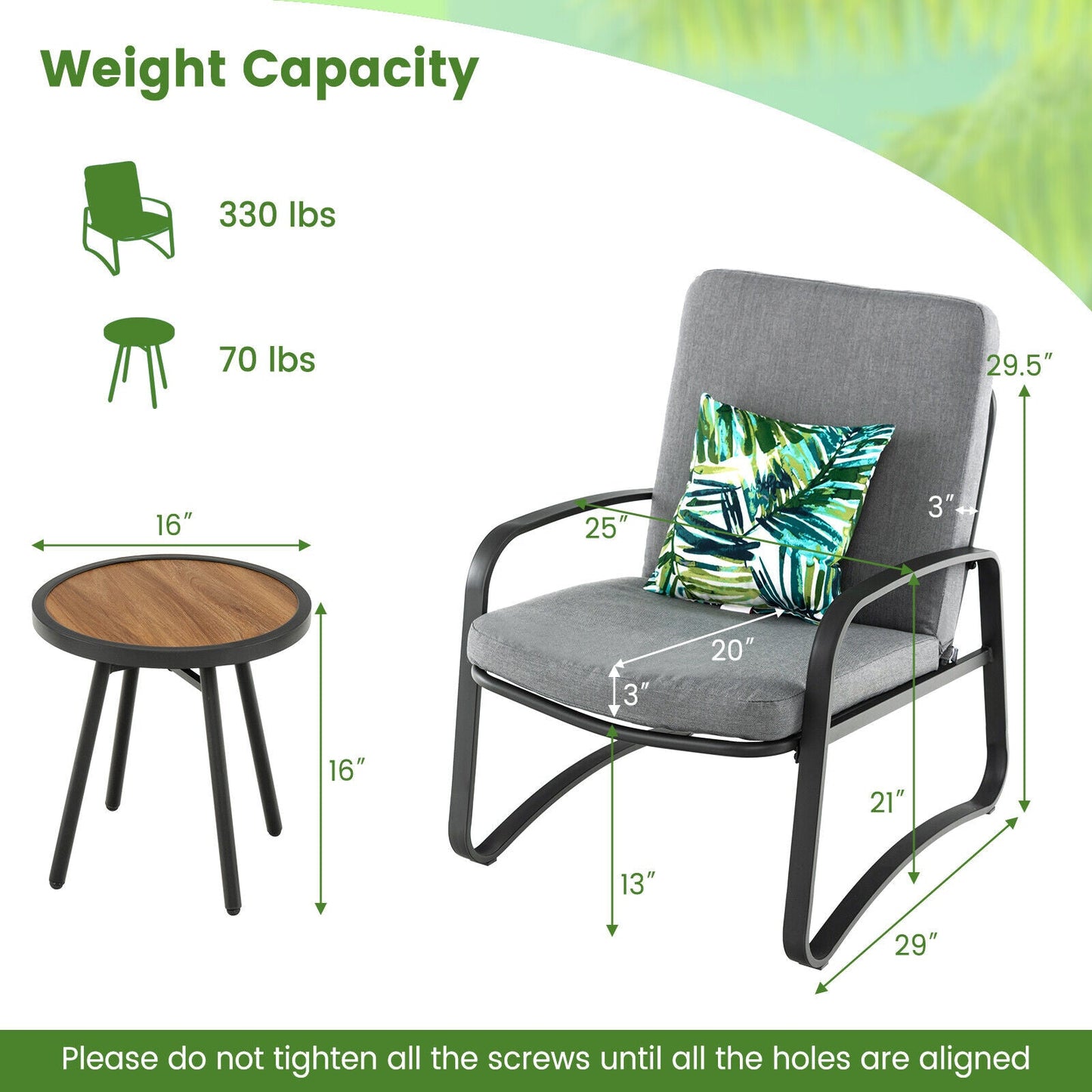 3 Pieces Patio Bistro Conversation Set with Waterproof DPC Tabletop
