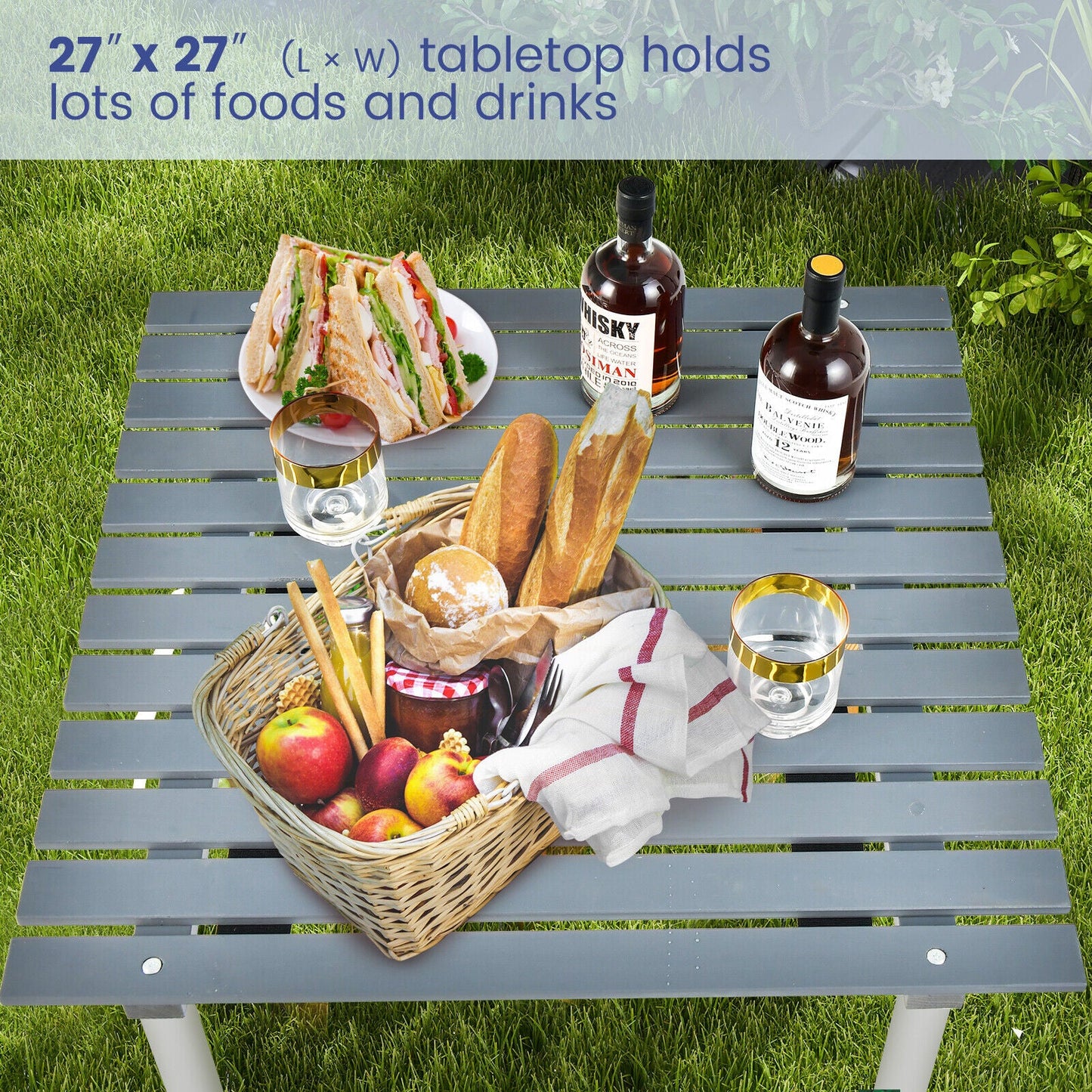 Folding Outdoor Camping Table with Carrying Bag for Picnics and Party-Gray