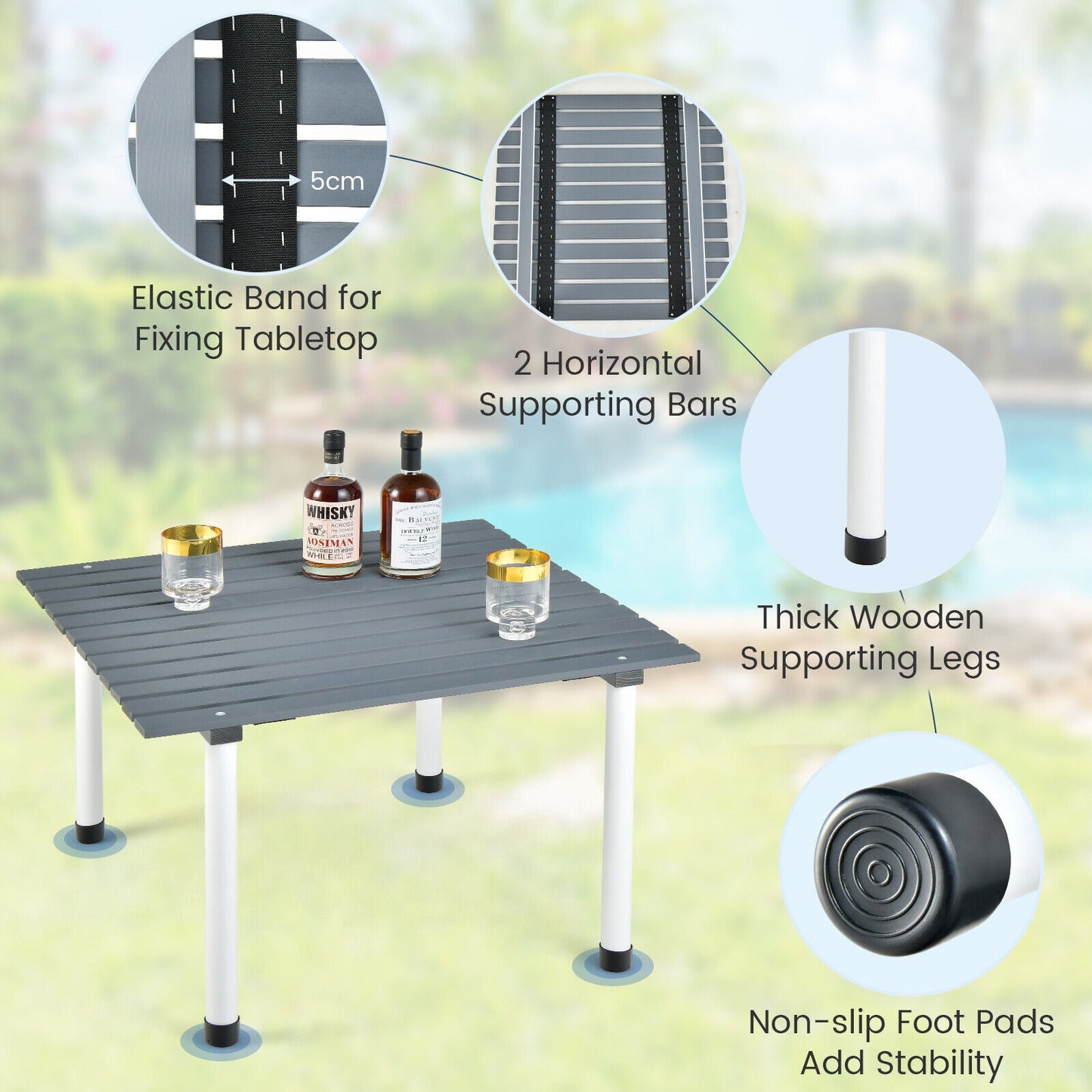 Folding Outdoor Camping Table with Carrying Bag for Picnics and Party-Gray