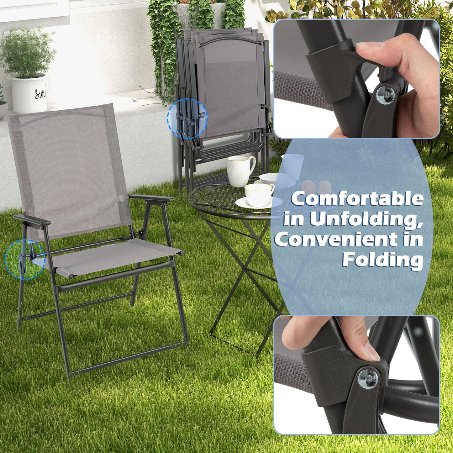 2 Pieces Patio Folding Chairs with Armrests for Deck Garden Yard