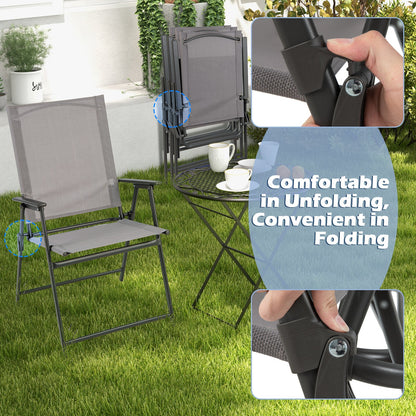 2 Pieces Patio Folding Chairs with Armrests for Deck Garden Yard