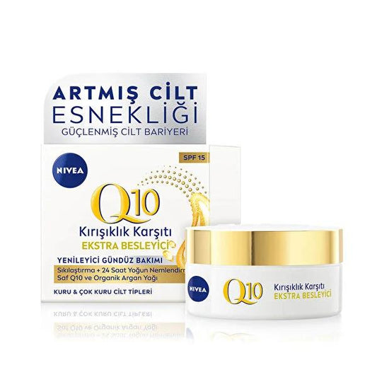 Nivea Anti-Aging Day Cream with Q10 and Argan Oil, SPF 15 - Moisturizing, Firming, and Protecting
