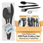250-Pack Black Plastic Cutlery Set | Fork Spoon Knife Napkin & Salt Pepper Packets | Disposable Plastic Silverware Sets Individually Wrapped