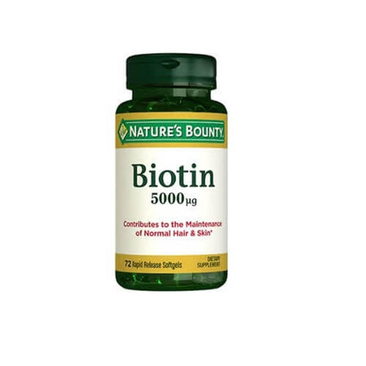Nature's Bounty Biotin 5000 mcg Dietary Supplement for Hair, Skin, and Nail Health - 72 Soft Capsules
