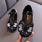 Girls Rhinestone Bow Princess Leather Party Dance Flats — Kids School Performance Shoes