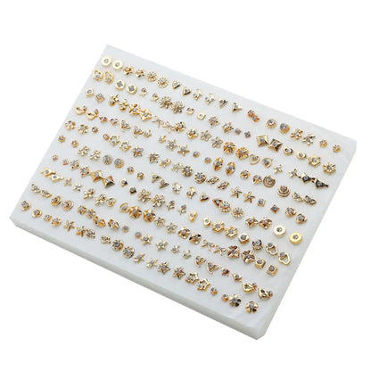 100pairs Acrylic Crystal Heart Star Moon Small Stud Earrings Set for