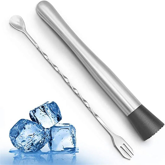 8-Inch (20 cm) Stainless Steel Cocktail Muddler & Twisted Bar Spoon – Dual-Head Bar Tool Set