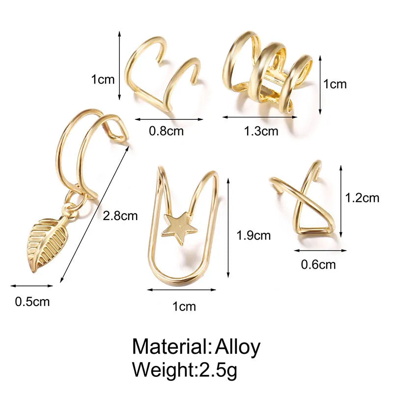 Gold Leaf Ear Cuff Clip-On Earrings for Women — No-Piercing Cartilage Climbers