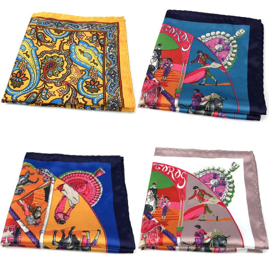 Men's Printed Pocket Square Handkerchief 9.1 x 9.1 in (23 x 23 cm) Paisley Retro Dress Hanky