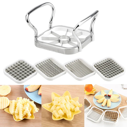 Multi-Function Stainless Steel 5-in-1 Fruit & Vegetable Slicer Cutter — Apple Corer, Pear Slicer & Potato Chip/Fries Maker
