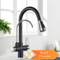 Black 360° Rotating Kitchen Faucet with Pull-Out Sprayer – 3-Way Filtered Hot & Cold Mixer Tap