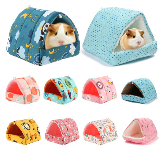 Cute Cartoon Plush Hanging Pet Nest — Warm Small Animal Sleeping Bed for Hamster, Guinea Pig, Rabbit (S/M/L/XL 3.15–7.87 in / 8–20 cm)
