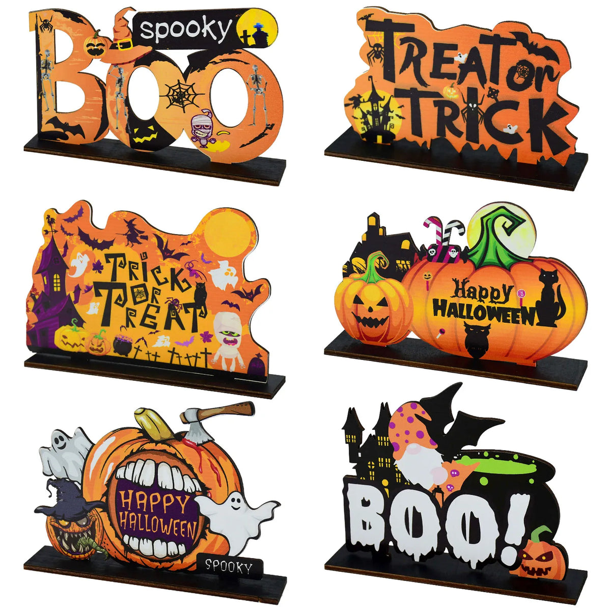 Halloween Wooden Ornament Pendants – Pumpkin, Ghost & Trick or Treat Hanging Signs for Home, Door & Party Decoration – 24 Designs