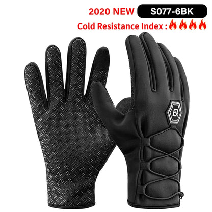 ROCKBROS Winter Cycling Gloves - Thermal Windproof, 6mm SBR Gel Palm, Touchscreen, Reflective, Full Finger, Autumn/Winter - 10 Styles, S to XXL