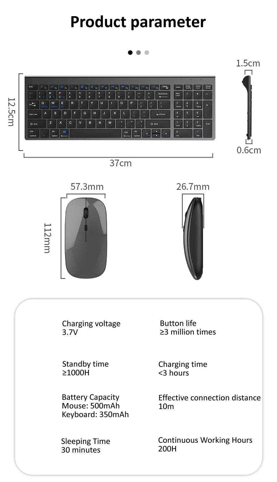 Bluetooth 5.0 2.4G Wireless Keyboard and Mouse Combo Mini Multimedia Keyboard Mouse Set for Laptop PC TV iPad Macbook Android