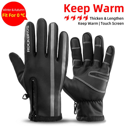 ROCKBROS Winter Cycling Gloves - Thermal Windproof, 6mm SBR Gel Palm, Touchscreen, Reflective, Full Finger, Autumn/Winter - 10 Styles, S to XXL