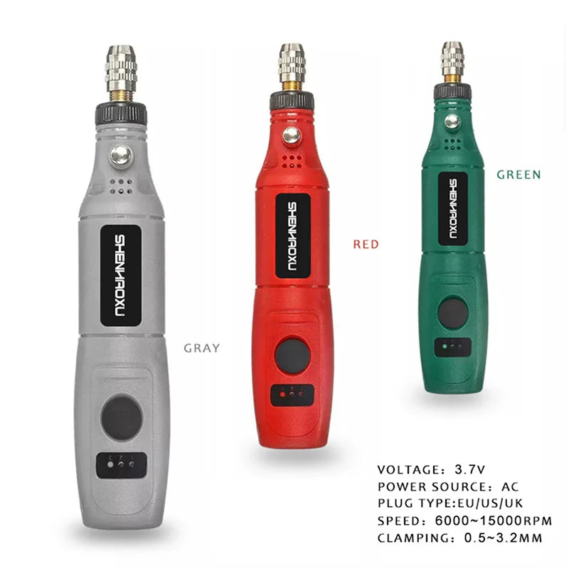 Mini Rotary Tool Kit — 3-Speed Engraver & Grinder with 25-Piece Accessories (100–240V / 3.7V)
