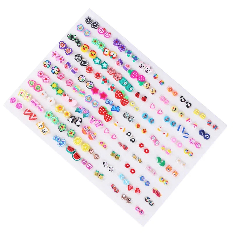 100pairs Acrylic Crystal Heart Star Moon Small Stud Earrings Set for