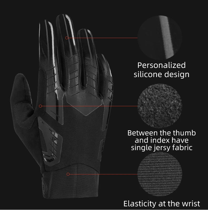 ROCKBROS Winter Cycling Gloves - Thermal Windproof, 6mm SBR Gel Palm, Touchscreen, Reflective, Full Finger, Autumn/Winter - 10 Styles, S to XXL