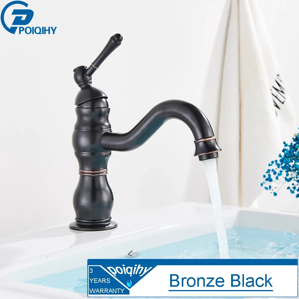 Antique Brass Vessel Sink Faucet Deck-Mounted Single Hole Hot & Cold Mixer Tap for Bathroom