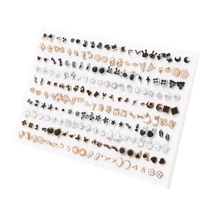 100pairs Acrylic Crystal Heart Star Moon Small Stud Earrings Set for