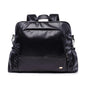 Waterproof Black Leather Diaper Bag Backpack – 24L Large Capacity Nursing Changing Bag with Zipper & Stroller Straps