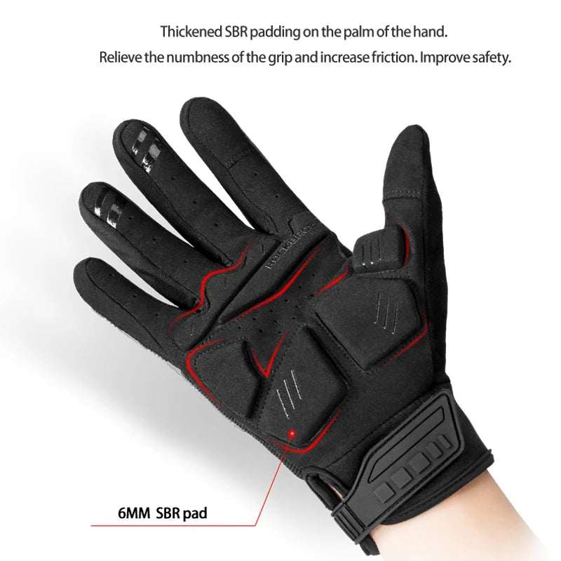 ROCKBROS Winter Cycling Gloves - Thermal Windproof, 6mm SBR Gel Palm, Touchscreen, Reflective, Full Finger, Autumn/Winter - 10 Styles, S to XXL