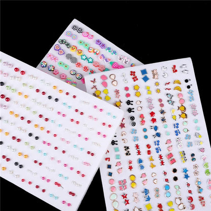 100pairs Acrylic Crystal Heart Star Moon Small Stud Earrings Set for