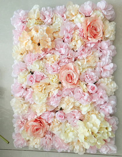 MEIHON Silk Rose Flower Wall Panel - 60x40cm Artificial Backdrop, Connectable, 34 Color Options for Wedding, Home & Events