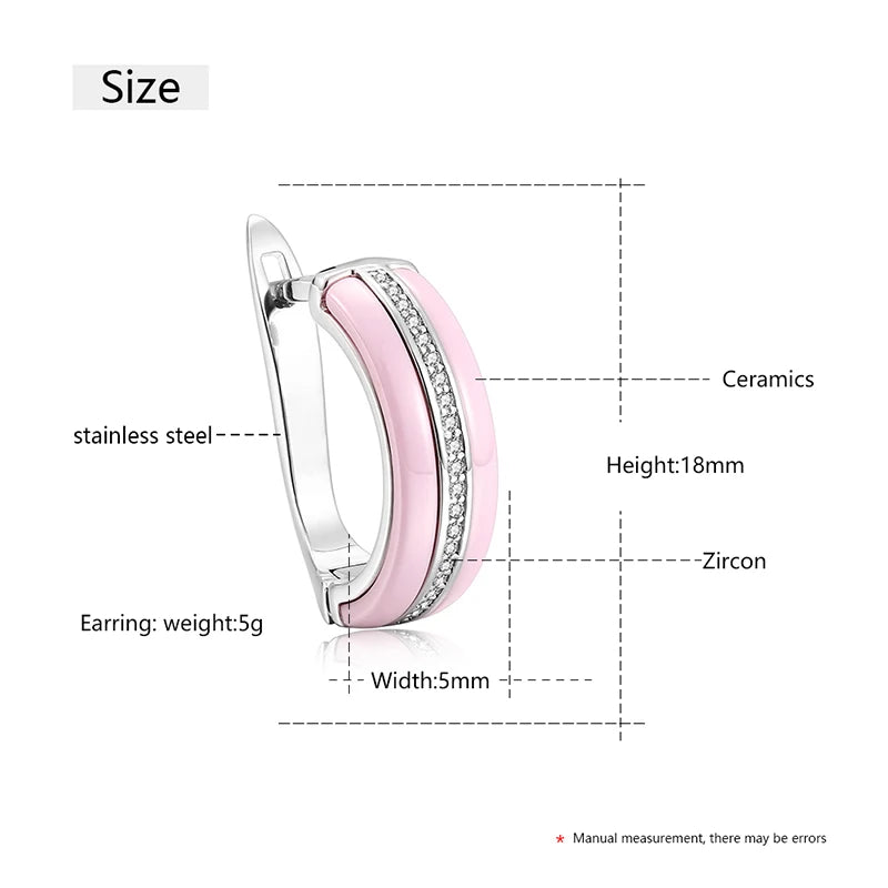 TUHE Ceramic & Cubic Zirconia Geometric Stud Earrings - Screw-Back, Women's Fashion Jewelry, White / Pink / Black