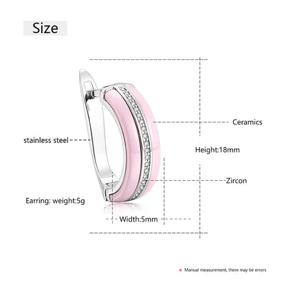 TUHE Ceramic & Cubic Zirconia Geometric Stud Earrings - Screw-Back, Women's Fashion Jewelry, White / Pink / Black