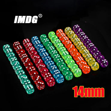 10-Pack 14mm (0.55 in) Transparent Acrylic Dice Rounded Corner Multi-Color Game Dice