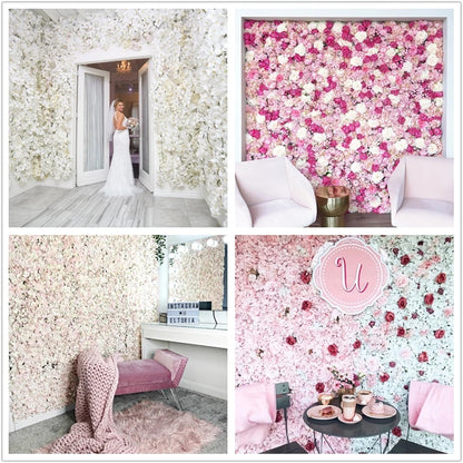 MEIHON Silk Rose Flower Wall Panel - 60x40cm Artificial Backdrop, Connectable, 34 Color Options for Wedding, Home & Events