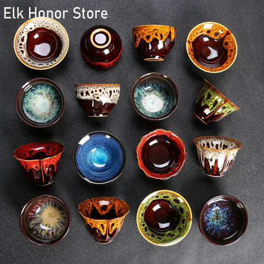 1-Pc Temmoku Glaze Jian Zhan Porcelain Kung Fu Tea Cup - Handmade Ceramic Teacup for Oolong & Pu'er