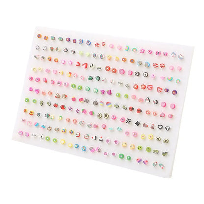 100pairs Acrylic Crystal Heart Star Moon Small Stud Earrings Set for