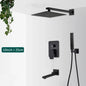 Matte Black Concealed In-Wall Rainfall Shower System with Tub Spout - Wall-Mount Mixer Faucet Set