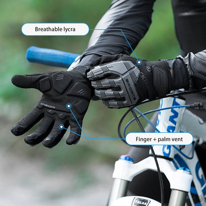 ROCKBROS Winter Cycling Gloves - Thermal Windproof, 6mm SBR Gel Palm, Touchscreen, Reflective, Full Finger, Autumn/Winter - 10 Styles, S to XXL